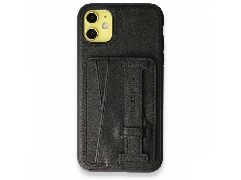 HDD iPhone 11 Kılıf HD Deri Kartvizitli Kapak - Siyah