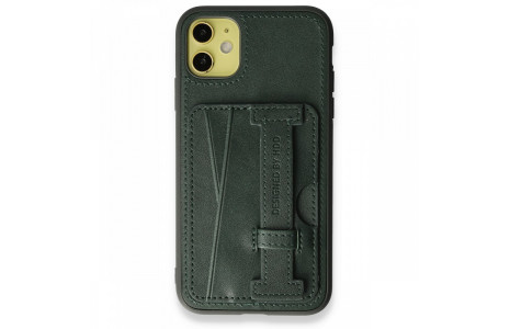 HDD iPhone 11 Kılıf HD Deri Kartvizitli Kapak - Yeşil