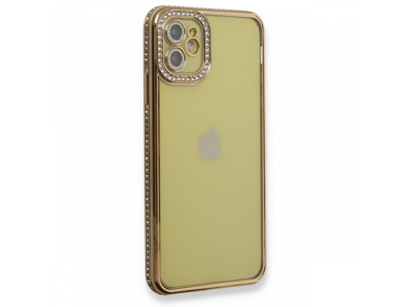 Newface iPhone 11 Kılıf Joke Taşlı Silikon - Gold