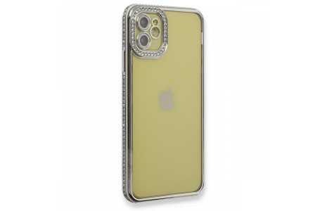 Newface iPhone 11 Kılıf Joke Taşlı Silikon - Gümüş