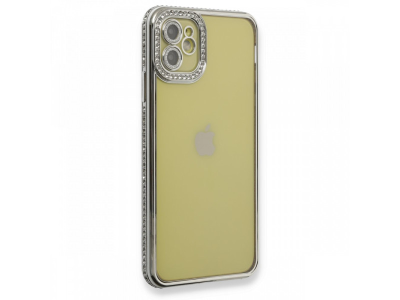 Newface iPhone 11 Kılıf Joke Taşlı Silikon - Gümüş