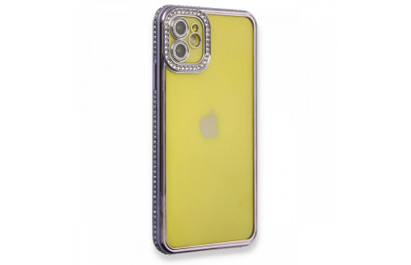 Newface iPhone 11 Kılıf Joke Taşlı Silikon - Mor