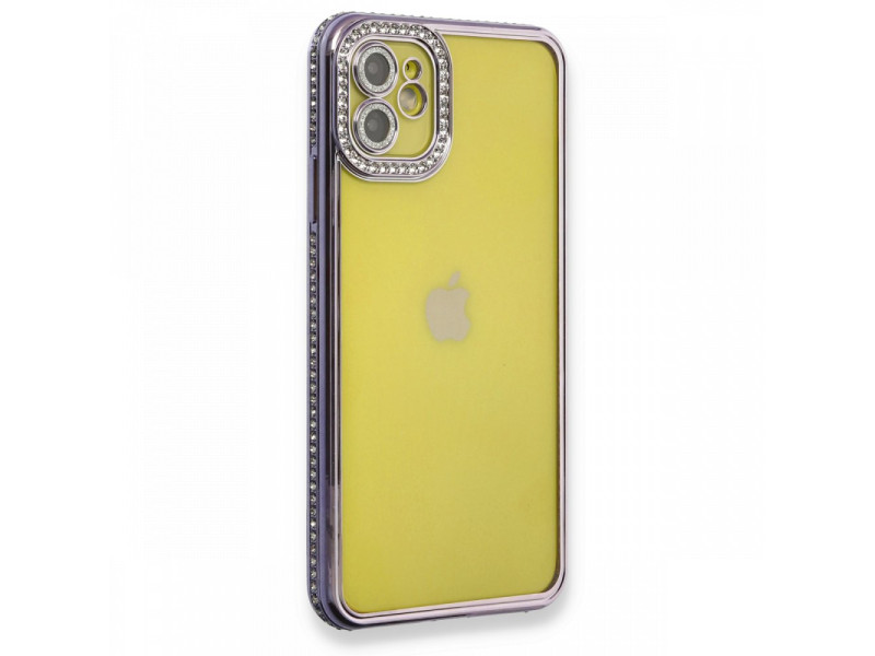 Newface iPhone 11 Kılıf Joke Taşlı Silikon - Mor