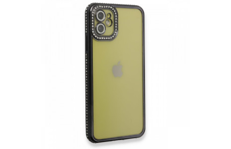 Newface iPhone 11 Kılıf Joke Taşlı Silikon - Siyah
