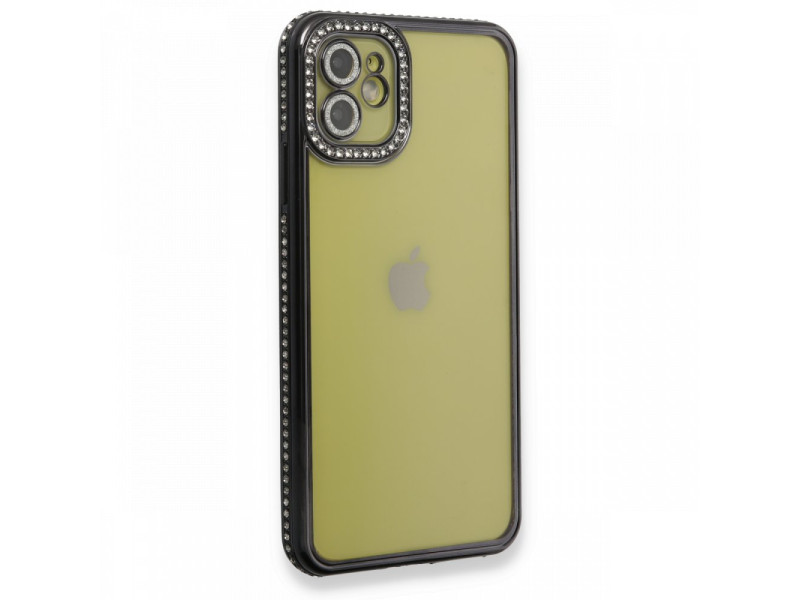 Newface iPhone 11 Kılıf Joke Taşlı Silikon - Siyah
