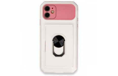 Newface iPhone 11 Kılıf Klik Yüzüklü Kartvizitli Silikon - Beyaz