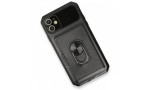 Newface iPhone 11 Kılıf Klik Yüzüklü Kartvizitli Silikon - Siyah
