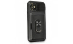 Newface iPhone 11 Kılıf Klik Yüzüklü Kartvizitli Silikon - Siyah