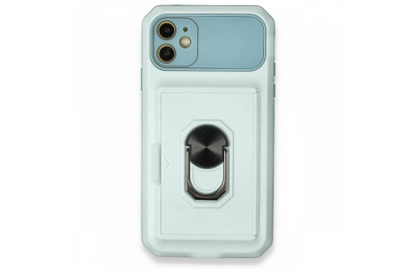 Newface iPhone 11 Kılıf Klik Yüzüklü Kartvizitli Silikon - Yeşil