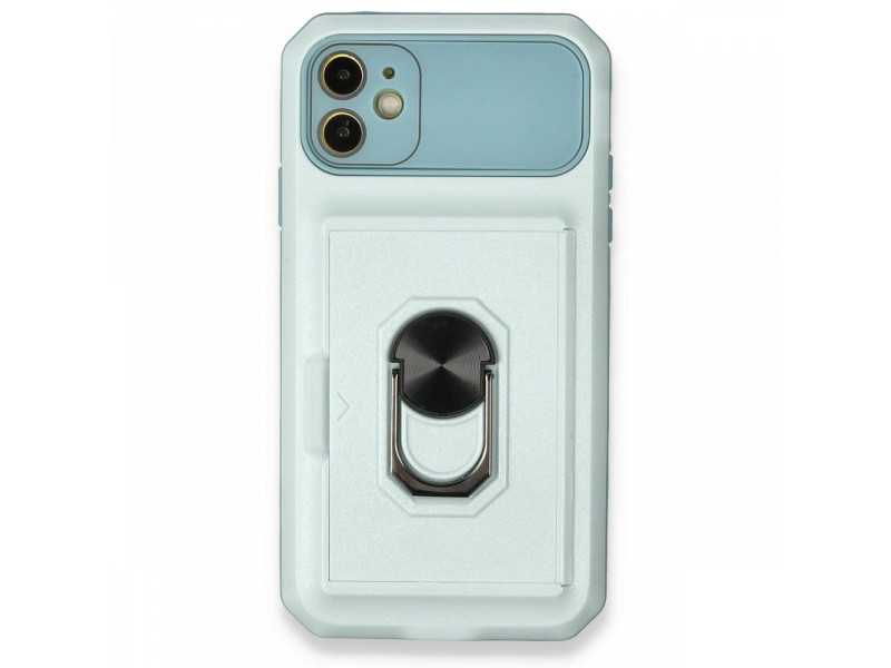 Newface iPhone 11 Kılıf Klik Yüzüklü Kartvizitli Silikon - Yeşil
