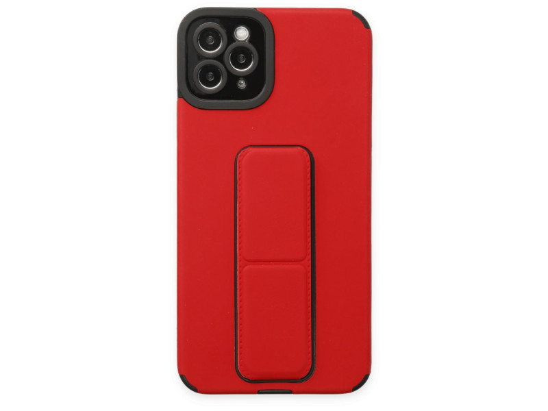 Newface iPhone 11 Pro Max Kılıf Mega Standlı Silikon - Kırmızı