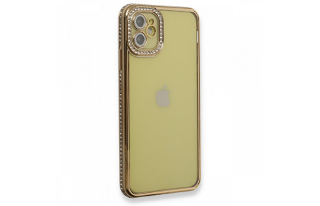 Newface iPhone 12 Kılıf Joke Taşlı Silikon - Gold