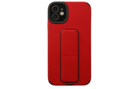 Newface iPhone 12 Kılıf Mega Standlı Silikon - Kırmızı