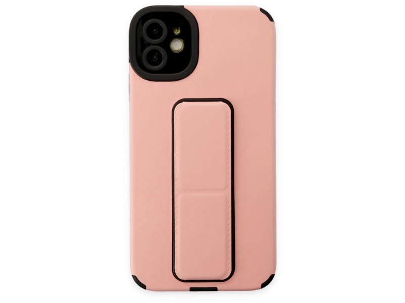 Newface iPhone 12 Kılıf Mega Standlı Silikon - Pudra