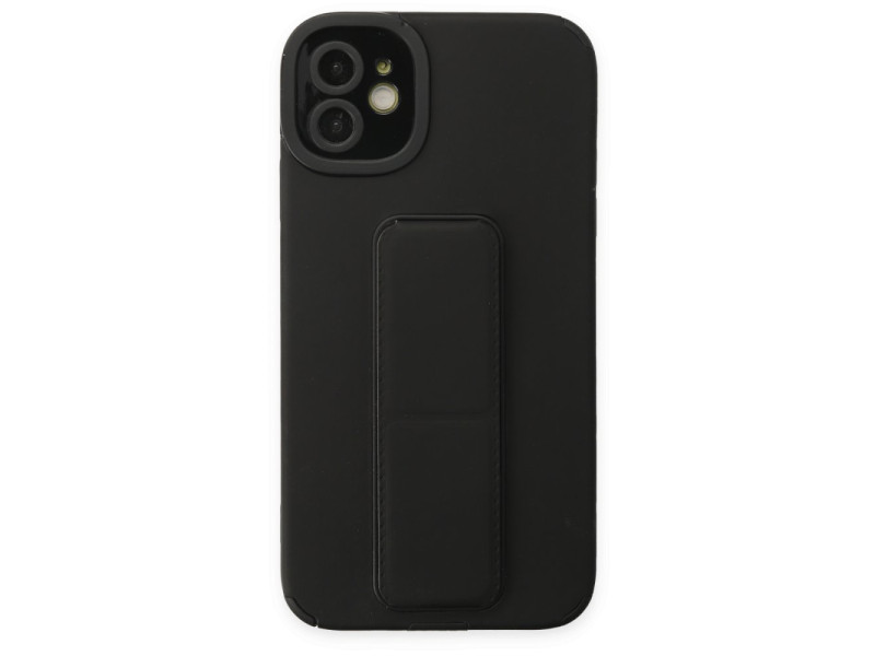 Newface iPhone 12 Kılıf Mega Standlı Silikon - Siyah