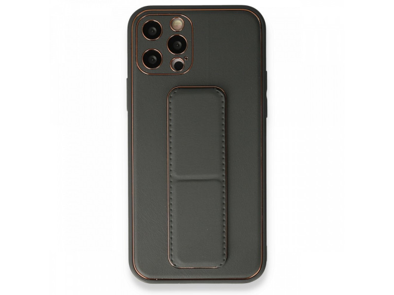 Newface iPhone 12 Pro Kılıf Coco Deri Standlı Kapak - Füme