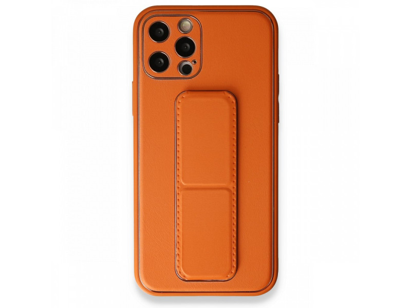 Newface iPhone 12 Pro Kılıf Coco Deri Standlı Kapak - Turuncu