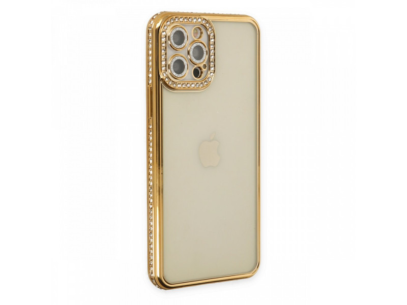 Newface iPhone 12 Pro Kılıf Joke Taşlı Silikon - Gold