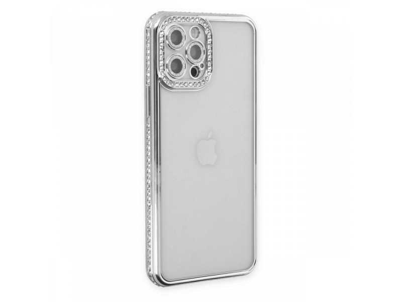 Newface iPhone 12 Pro Kılıf Joke Taşlı Silikon - Gümüş