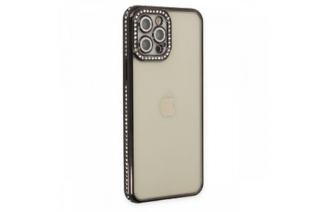 Newface iPhone 12 Pro Kılıf Joke Taşlı Silikon - Siyah