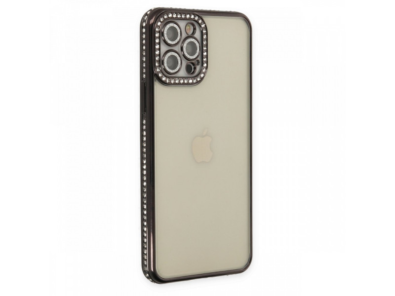Newface iPhone 12 Pro Kılıf Joke Taşlı Silikon - Siyah