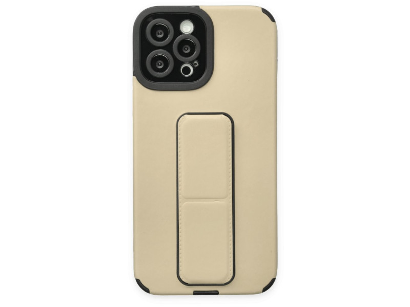 Newface iPhone 12 Pro Kılıf Mega Standlı Silikon - Gold