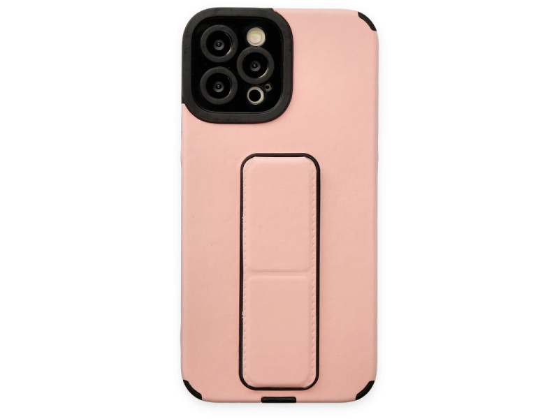 Newface iPhone 12 Pro Kılıf Mega Standlı Silikon - Pudra