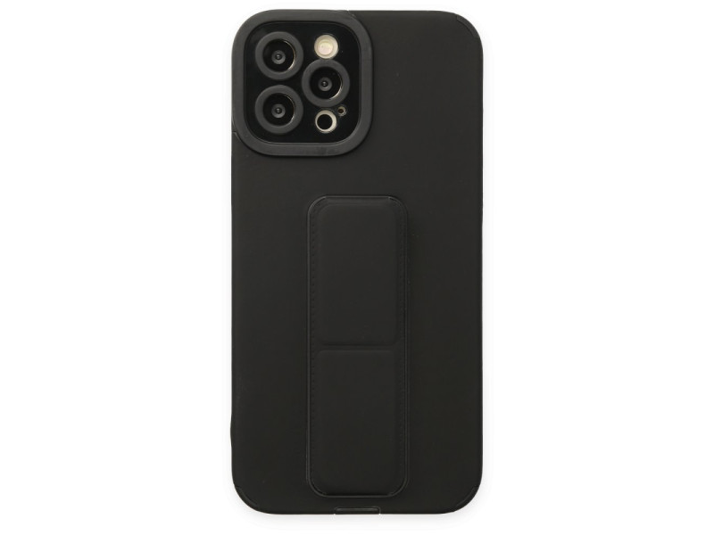 Newface iPhone 12 Pro Kılıf Mega Standlı Silikon - Siyah