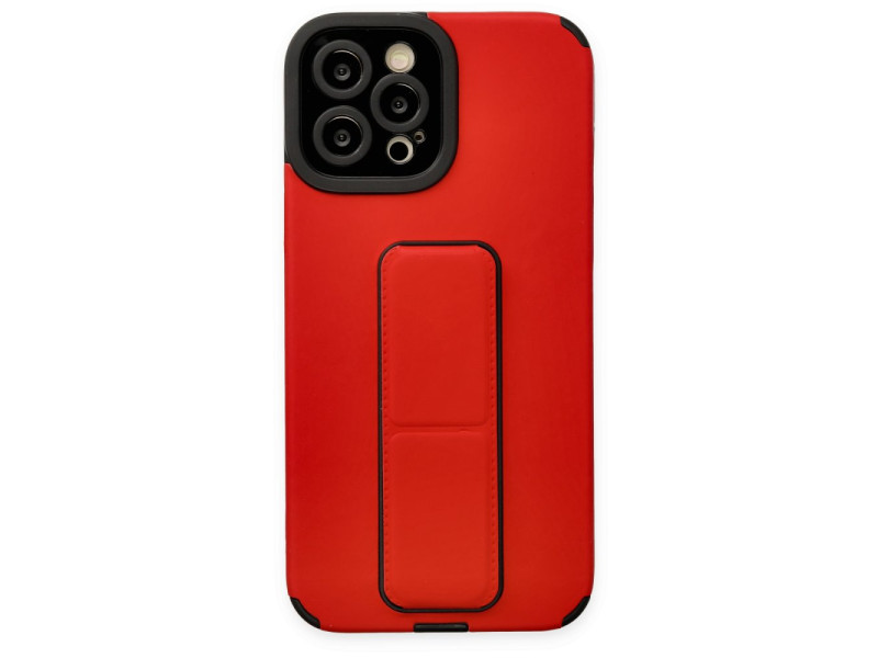 Newface iPhone 12 Pro Max Kılıf Mega Standlı Silikon - Kırmızı