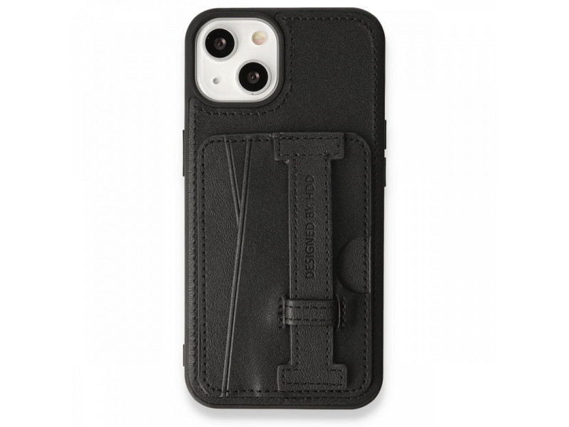 HDD iPhone 13 Kılıf HD Deri Kartvizitli Kapak - Siyah