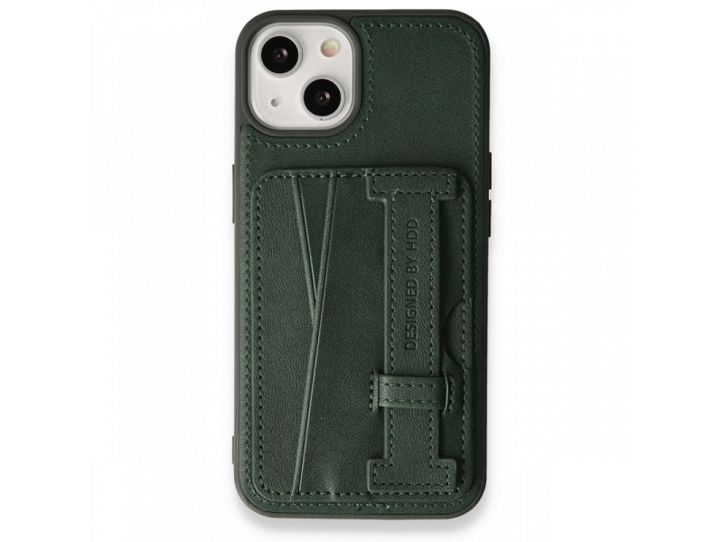 HDD iPhone 13 Kılıf HD Deri Kartvizitli Kapak - Yeşil