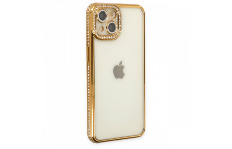 Newface iPhone 13 Kılıf Joke Taşlı Silikon - Gold