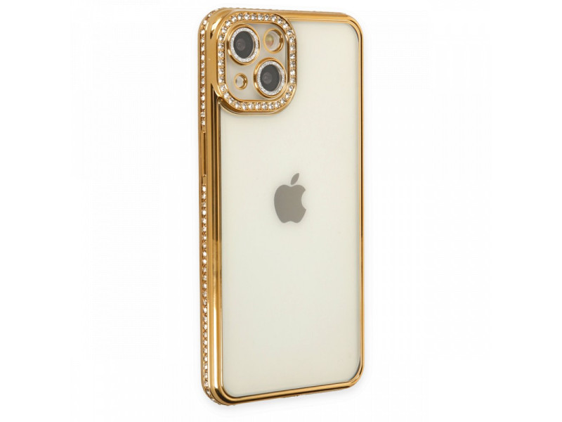 Newface iPhone 13 Kılıf Joke Taşlı Silikon - Gold