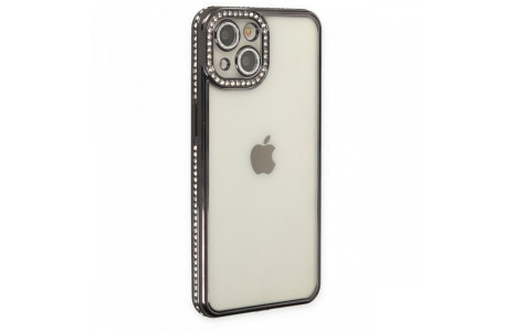 Newface iPhone 13 Kılıf Joke Taşlı Silikon - Siyah