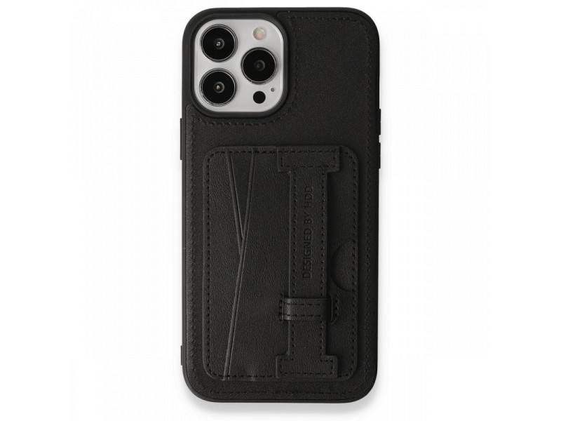 HDD iPhone 13 Pro Kılıf HD Deri Kartvizitli Kapak - Siyah