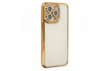 Newface iPhone 13 Pro Max Kılıf Joke Taşlı Silikon - Gold