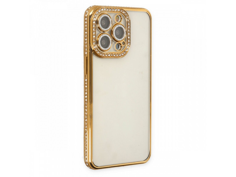 Newface iPhone 13 Pro Max Kılıf Joke Taşlı Silikon - Gold