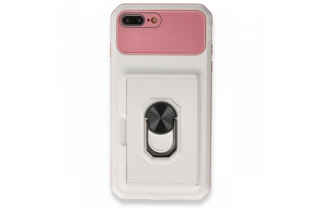 Newface iPhone 7 Plus Kılıf Klik Yüzüklü Kartvizitli Silikon - Beyaz