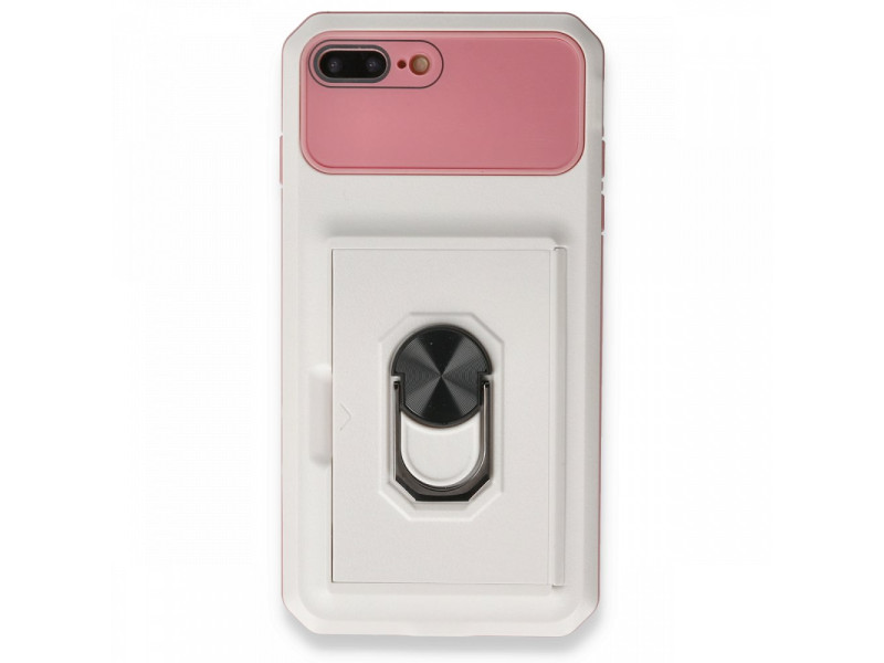 Newface iPhone 7 Plus Kılıf Klik Yüzüklü Kartvizitli Silikon - Beyaz