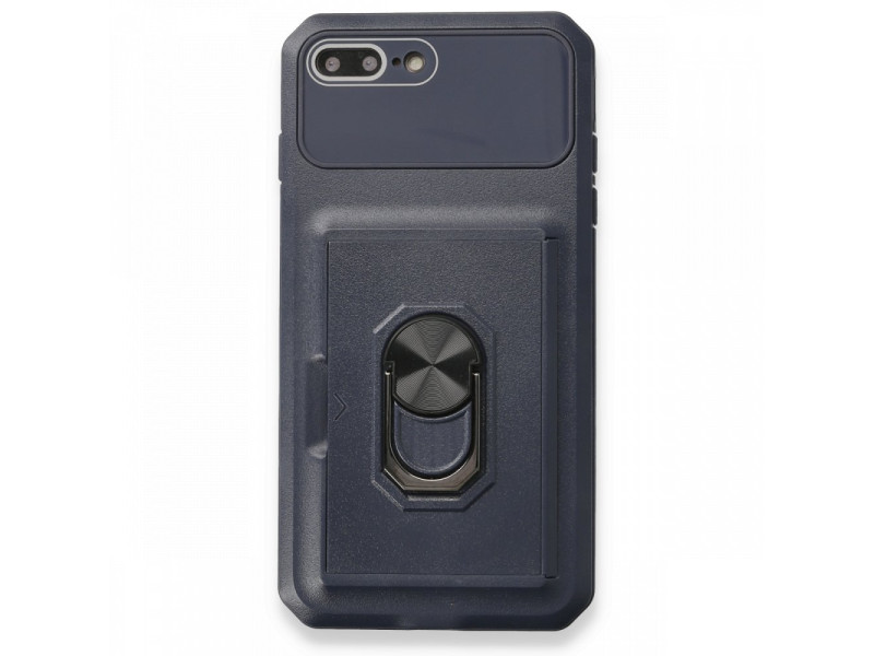 Newface iPhone 7 Plus Kılıf Klik Yüzüklü Kartvizitli Silikon - Mavi