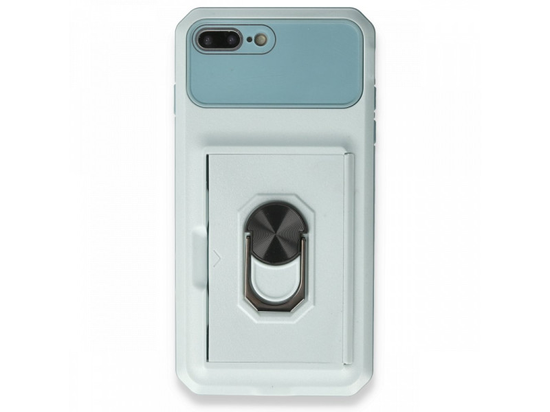 Newface iPhone 8 Plus Kılıf Klik Yüzüklü Kartvizitli Silikon - Yeşil