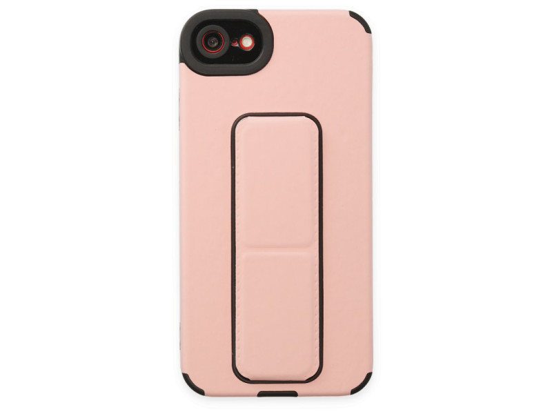 Newface iPhone SE 2020 Kılıf Mega Standlı Silikon - Pudra