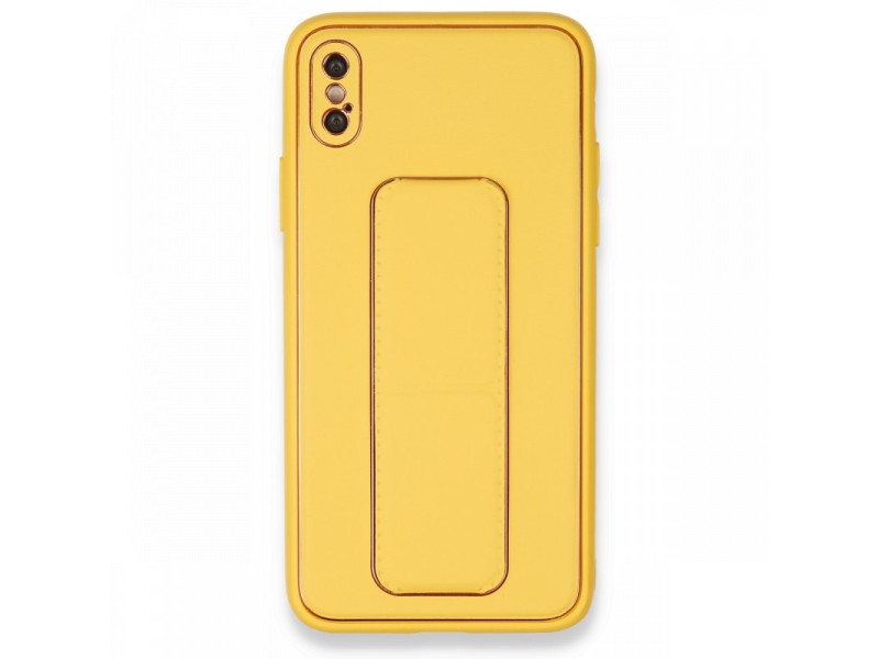Newface iPhone X Kılıf Coco Deri Standlı Kapak - Sarı
