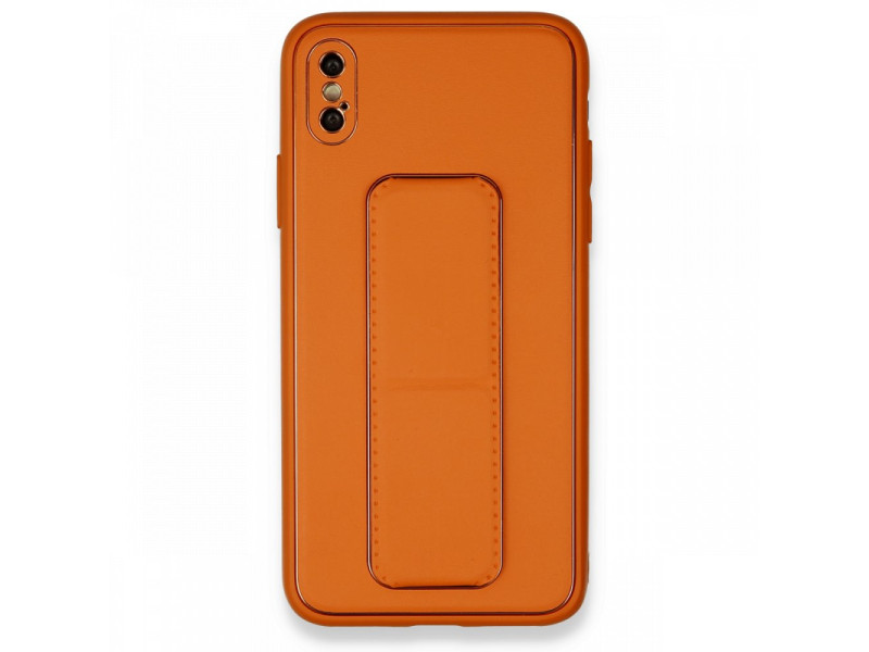 Newface iPhone X Kılıf Coco Deri Standlı Kapak - Turuncu