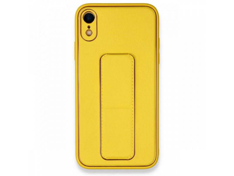 Newface iPhone XR Kılıf Coco Deri Standlı Kapak - Sarı