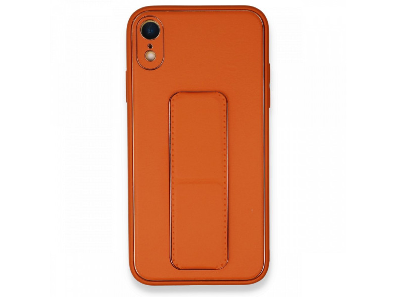 Newface iPhone XR Kılıf Coco Deri Standlı Kapak - Turuncu