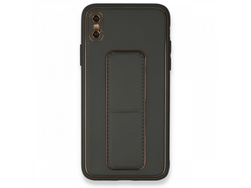 Newface iPhone XS Kılıf Coco Deri Standlı Kapak - Füme