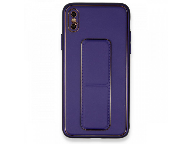 Newface iPhone XS Kılıf Coco Deri Standlı Kapak - Mor