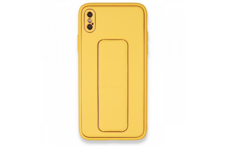 Newface iPhone XS Kılıf Coco Deri Standlı Kapak - Sarı