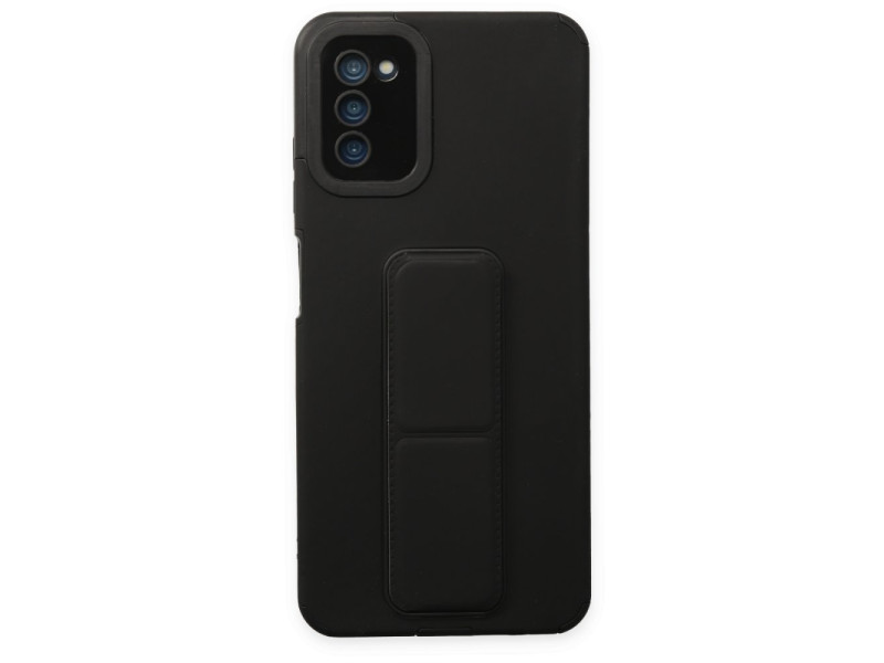 Newface Samsung Galaxy A03S Kılıf Mega Standlı Silikon - Siyah